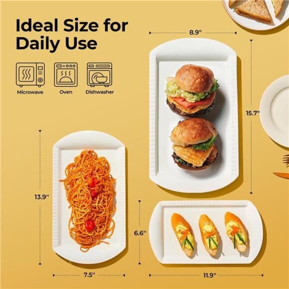 Extra Large Serving Platters Set of 3 Ceramic Rectangle Trays White Party Dish - Picture 2 of 7